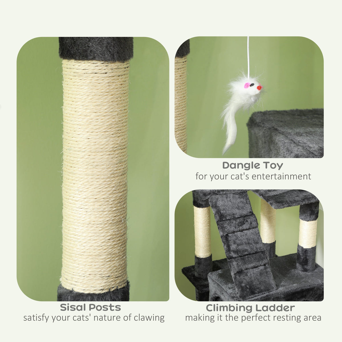 68-Inch Multi-Level Cat Tree Tower with 2 Condos, Sisal Scratching Posts, Plush Perches, Ladders & Dangling Toys, Sturdy Particle Board Base, for Cats up to 10 lbs, 19.3"x19.3"x68.1"