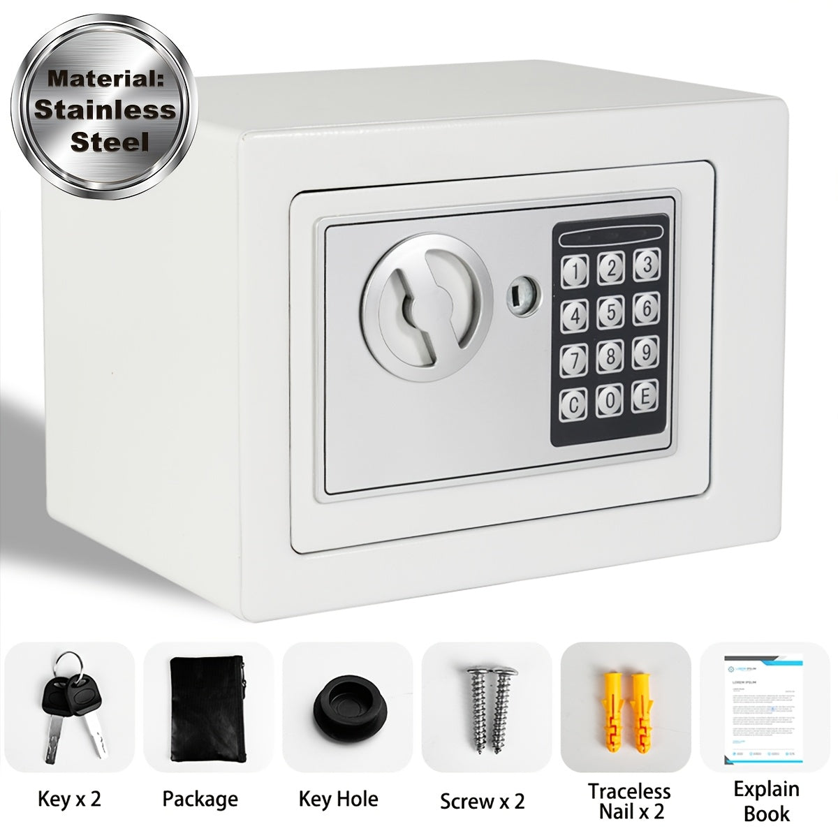 Fireproof Home Safe with Digital Keypad, Keys & Passcode Lock – Includes Fireproof Money Bag, Sensor Light & Adjustable Shelf for Home, Office, Business, Money & Valuables