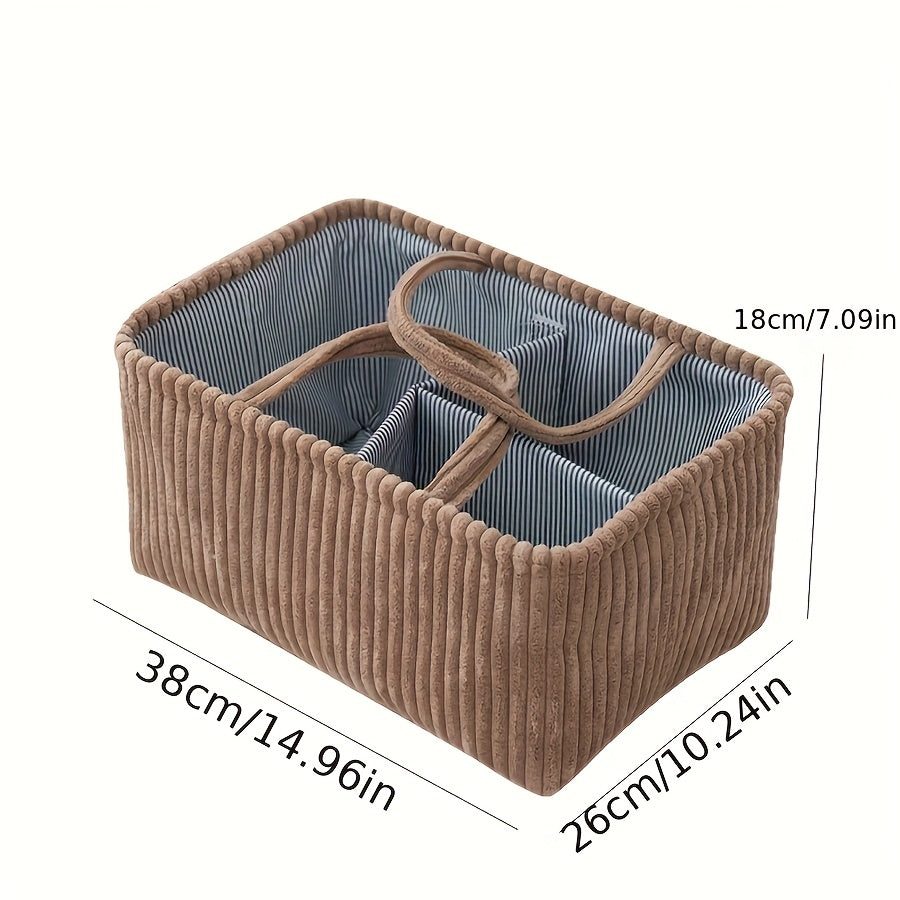 Multi-Functional Diaper Organizer Basket & Parent Bag, Large Capacity Portable Caddy with Built-In Sections for Diapers Clothes & Toys, Handheld Baby Supply Storage for Nursery & Travel
