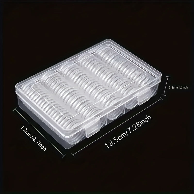 100-Pack Clear Coin Capsules, Transparent Collection Storage Boxes with Secure Snap Lid – Multi-Compartment Organizer for Coins, Souvenirs, Small Collectibles & Hobby Items