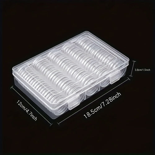 100-Pack Clear Coin Capsules, Transparent Collection Storage Boxes with Secure Snap Lid – Multi-Compartment Organizer for Coins, Souvenirs, Small Collectibles & Hobby Items