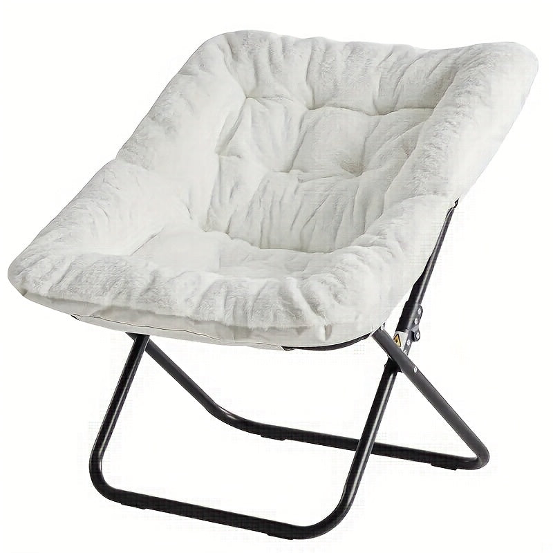 Square Moon Chair Foldable Lounge Chair 450 Lbs Capacity Padded Backrest Sturdy Metal Frame Space-Saving for Bedroom Balcony & Carpeted Floor – White Pink Gray