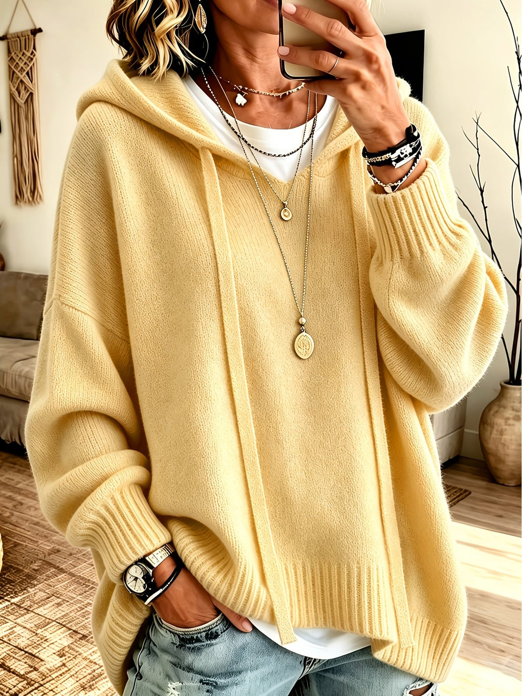 Women's Korean Style Loose Fit Hoodie - Drop Shoulder Lantern Sleeve, Solid Color, Casual Versatile Sweatshirt, Autumn & Winter - S to XXL