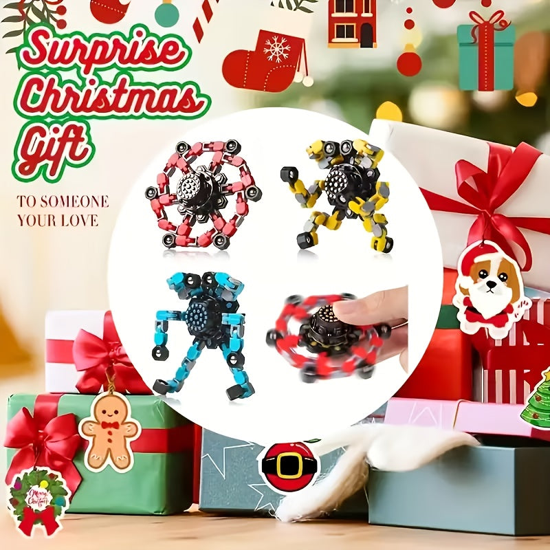 Transforming Finger Spinner Robot Toy 12-Piece Set, Random Color Deformation Fidget Spinner, Sensory Toy for Teens, Kids, Birthday, Graduation, Christmas, Halloween Party Gift