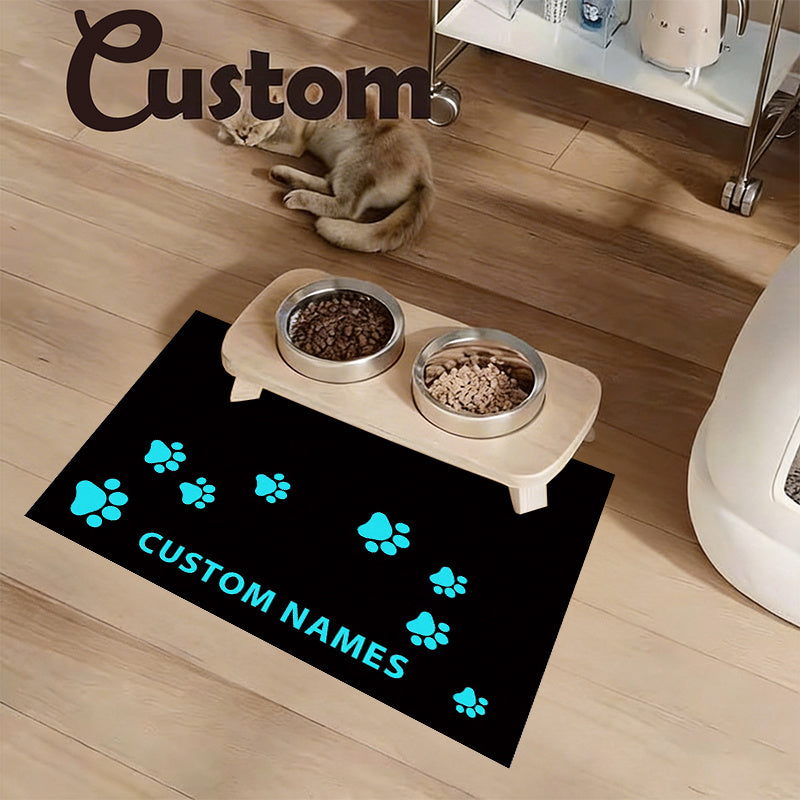 Personalized Diatomite Pet Feeding Mat with Custom Photo & Name – Quick-Dry Absorbent Diatomaceous Earth Food Mat with Paw Print for Dog & Cat Bowls, Unique Pet Owner Gift