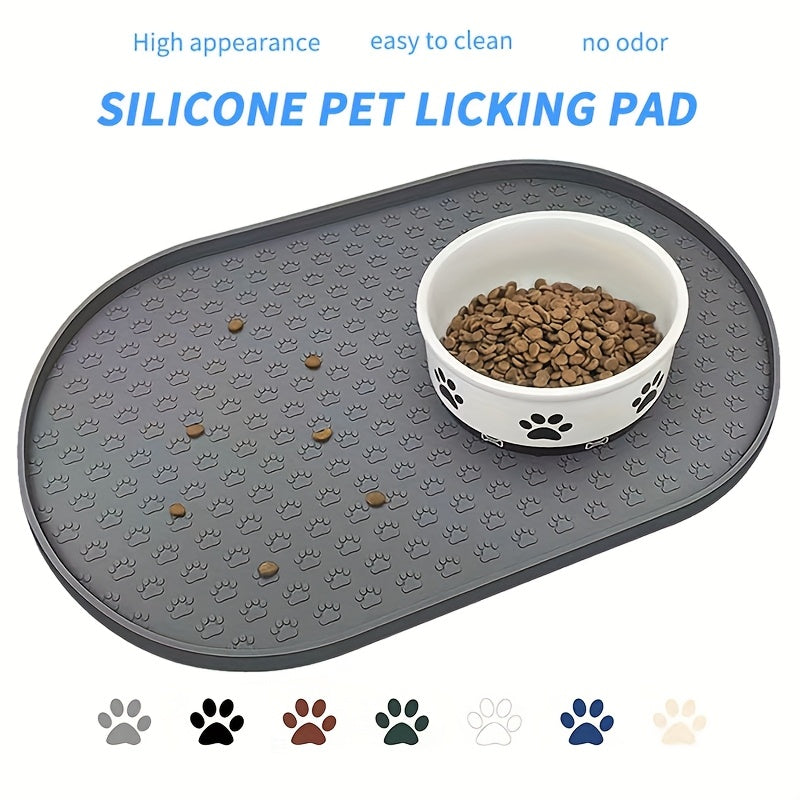 Silicone Pet Feeding Mat - Non-Slip Waterproof Oval Dog & Cat Food Mat, Easy to Clean Odorless Placemat for Pet Bowls, 6 Colors Available - Keeps Floors Clean During Mealtime