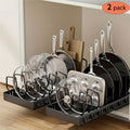 Pull-Out Pot & Pan Organizer Rack for Under Cabinet – Slide-Out Lid Holder with 8 Adjustable Compartments, Drill-Free Installation, Kitchen Cabinet Cookware & Baking Sheet Organizer – 1pc or 2pcs