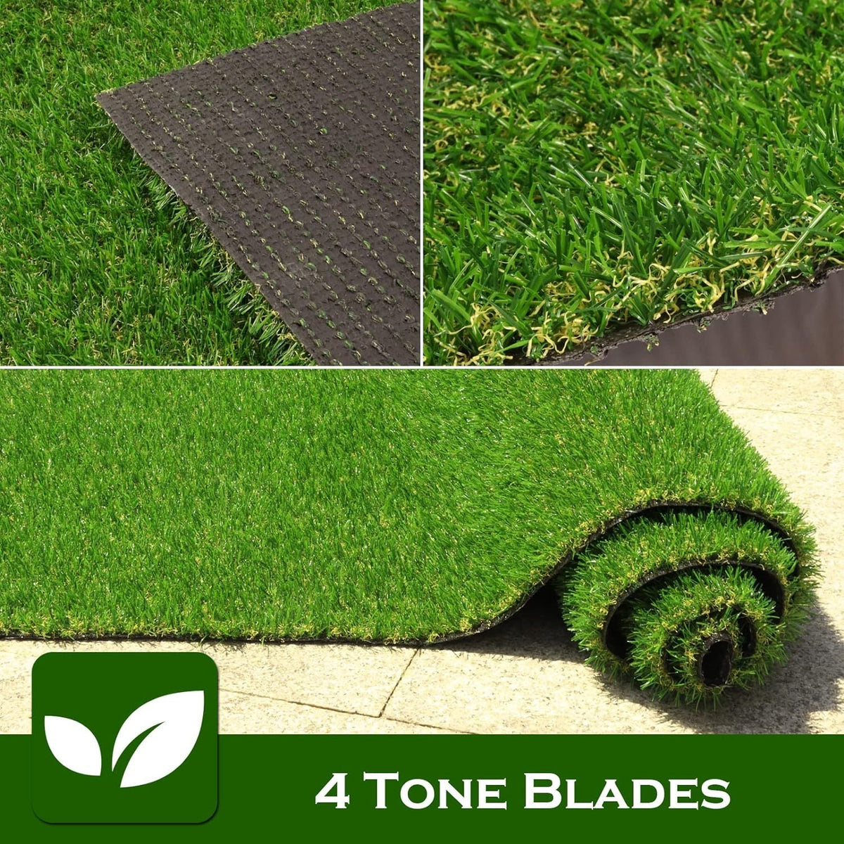 Artificial Turf Grass with Drainage 0.8" Pile Height UV-Stabilized Realistic Fake Grass Rug for Garden Balcony Backyard Patio & Pet Dogs – Custom Width 3–13ft & Length 21–35ft