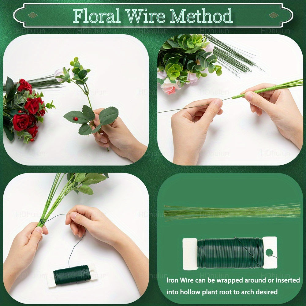 105Pcs Floral Arrangement Kit with Green Floral Tape, Wire, Boutonniere Pins, and Wire Cutter – DIY Wreath Making, Wedding Bouquet, Corsage Craft Supplies