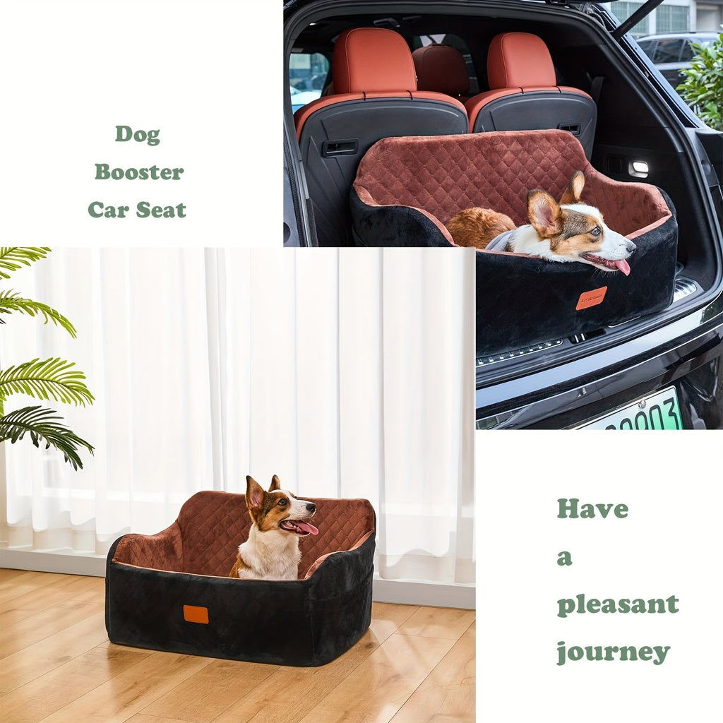 Dog Car Seat for Medium to Large Dogs – Washable Memory Foam Pet Travel Car Bed with Seat Belt Pass-Through, Adjustable Straps & 3-Point Installation, Gray, Black, Brown, All Black, Black-Gray