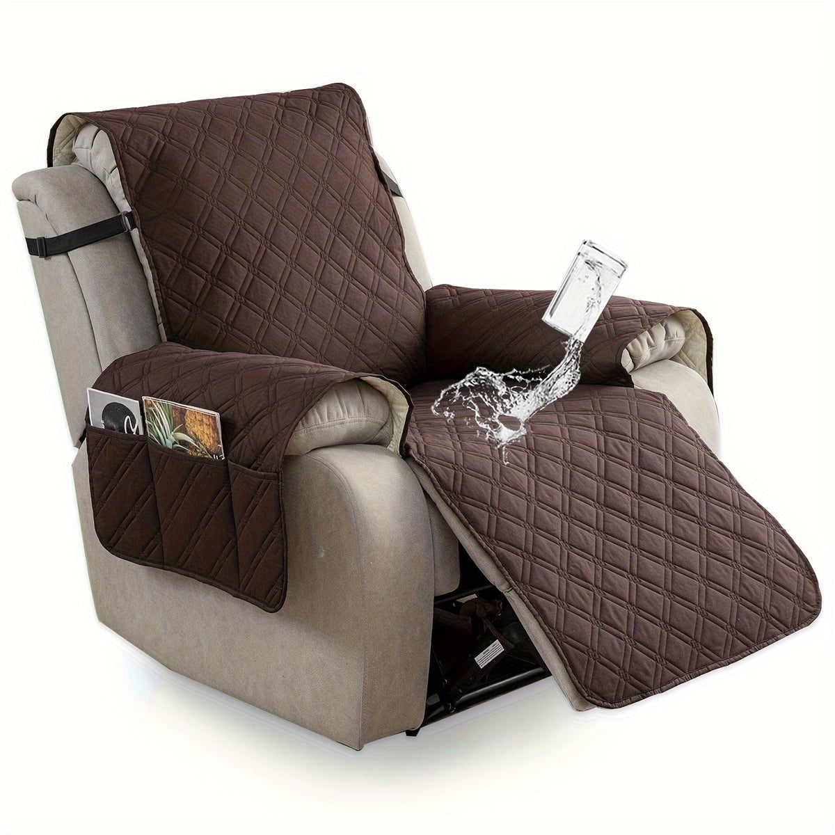 Waterproof Recliner Slipcover with Side Pockets, Anti-Slip Straps, 4-Layer Quilted Fabric, Pet & Kid Proof, Machine Washable Recliner Chair Protector – 11 Colors