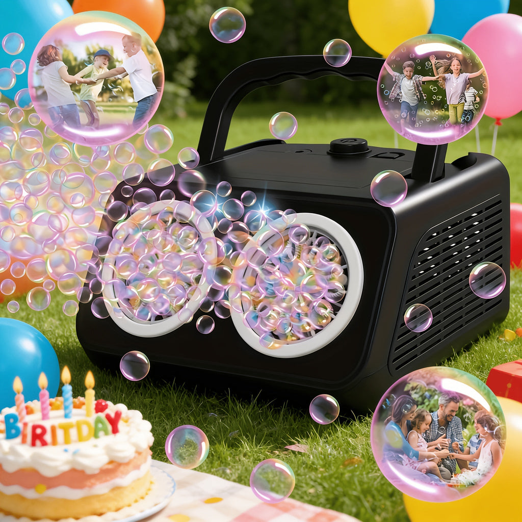 Upgraded Automatic Bubble Machine, Thickened 2-Fan Design, 20,000+ Bubbles Per Minute, Plug-in or Battery-Powered Portable Bubble Blower for Indoor/Outdoor Birthday Parties, Weddings, and Kids (White/Black)