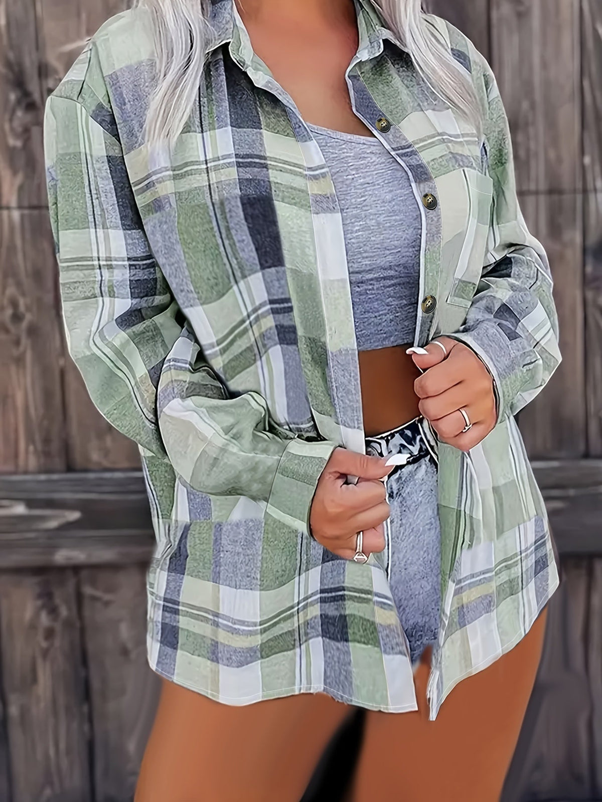 Casual Plaid Shirt for Women and Men, European and American Style, Striped Button-Down Lapel Collar, Versatile Commuting Top, Polyester/Elastane, S M L XL XXL