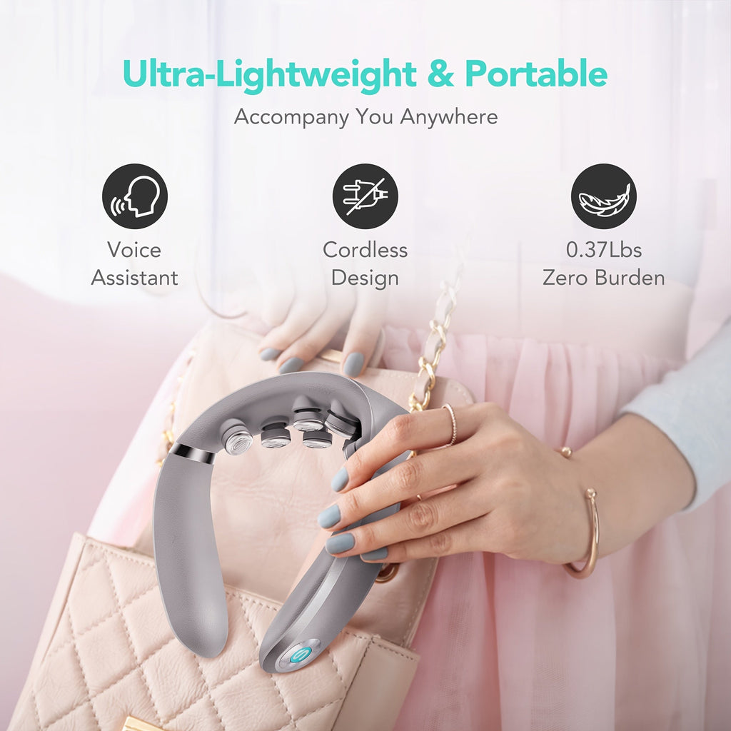 SKG Ultra-Portable Neck Massager with Heat Cordless Deep Acupressure Kneading Lightweight Wearable Hands-Free Rechargeable for Office Car & Travel – Gift for Women White / G7 Pro-E