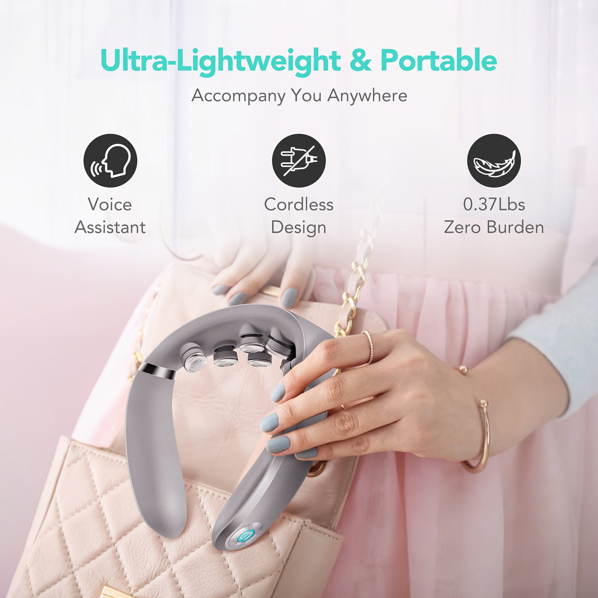 SKG Ultra-Portable Neck Massager with Heat Cordless Deep Acupressure Kneading Lightweight Wearable Hands-Free Rechargeable for Office Car & Travel – Gift for Women White / G7 Pro-E