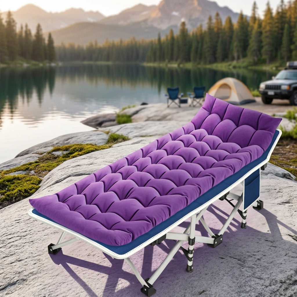 XXL 32-Inch Wide Camping Cot with Mattress – 1200D Oxford Heavy-Duty Folding Sleeping Cot with Carry Bag for Adults, Extra Wide Portable Outdoor Bed for Camping, Hiking, Travel & Guest Use