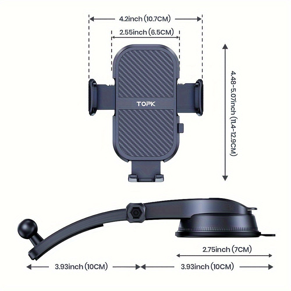 Dashboard Car Phone Mount with Strong Adhesive Pad, 360° Adjustable for Vertical and Horizontal Use, Includes Bonus Adhesive Pads, Universal Fit for iPhone 15 14, Samsung Galaxy, and Android, Black