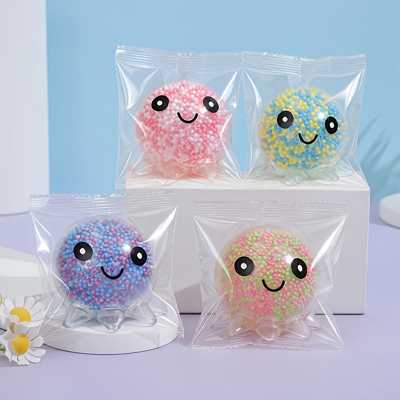 Squishy Stress Balls Octopus Shape, 3 or 5 Pack, Bead-Filled Sensory Fidget Squeeze Toys for Kids & Adults, Anxiety Relief, Colorful Transparent Party Favors, Stocking Stuffers, Halloween Christmas Gifts