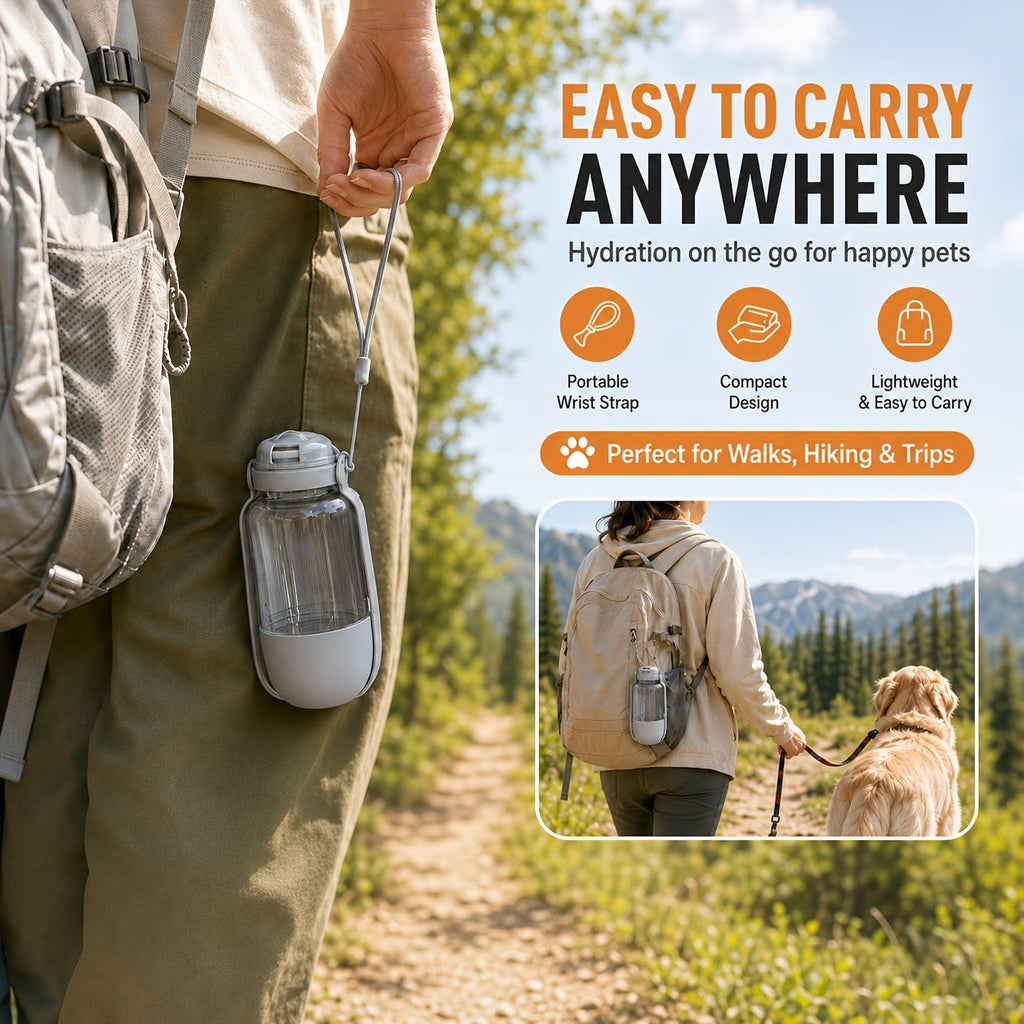Portable 2-in-1 Dog Water Bottle with Food Bowl - 520ML Leak-Proof Pet Travel Water Dispenser for Dogs and Cats, Large Capacity Outdoor Hydration Cup for Walking, Hiking, and Camping