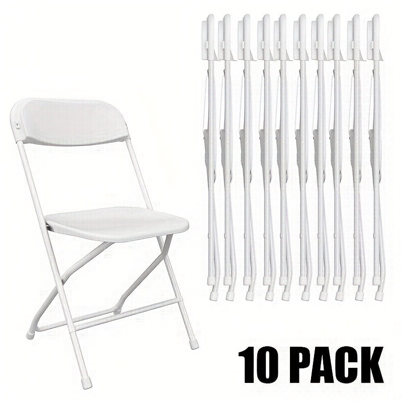 White Folding Chairs 6 10 or 12 Pack Plastic Stackable 350lb Heavy Duty, Portable Party Chairs with Steel Frame for Wedding Office Patio Dining Events, Commercial Grade