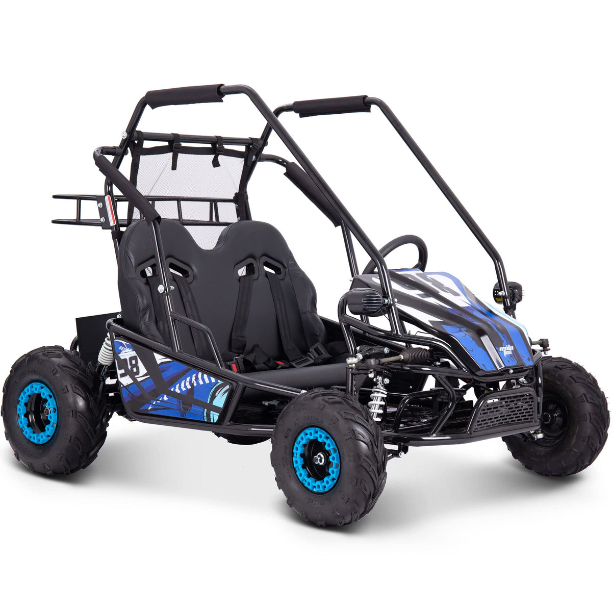 MotoTec Mud XL 60V 2000W 2-Seat Electric Go Kart, Full Suspension, Brushless Motor, Bluetooth Speakers, 4-Point Harness, Off Road Kids Go Kart, Ages 13+, Blue, 25MPH