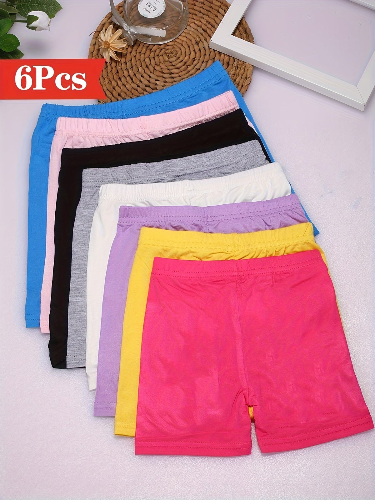 Girls' Bike Shorts 6-Pack: Soft Modal Cartwheel Shorts for Toddlers and Kids – Multicolored Under-Dress Dance and Play Shorts for Ages 2-10