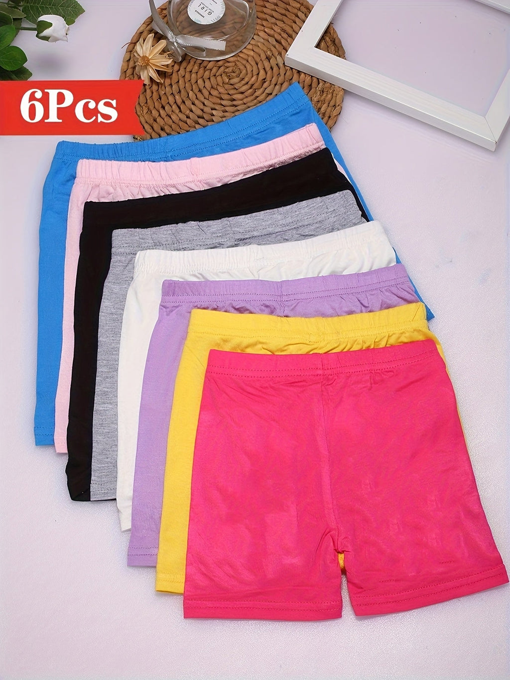Girls' Bike Shorts 6-Pack: Soft Modal Cartwheel Shorts for Toddlers and Kids – Multicolored Under-Dress Dance and Play Shorts for Ages 2-10
