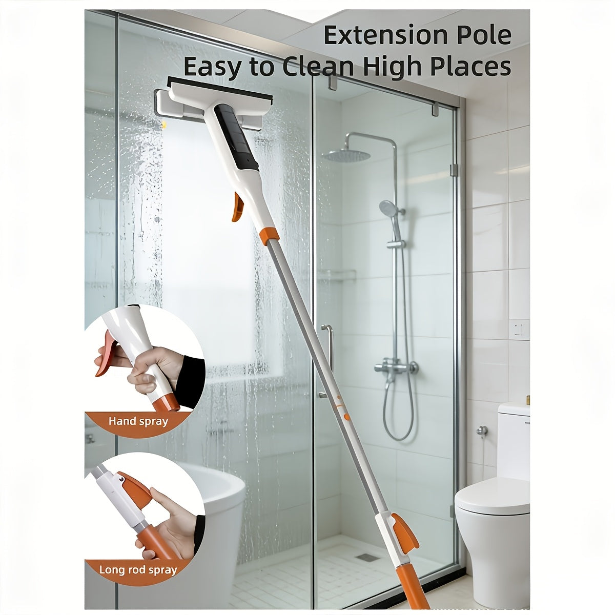 3-in-1 Glass Cleaning Kit with Durable Metal Pole, Squeegee, and Scraper for High Windows, Shower Doors, and Car Windshields – Streak-Free Home Cleaning Tool