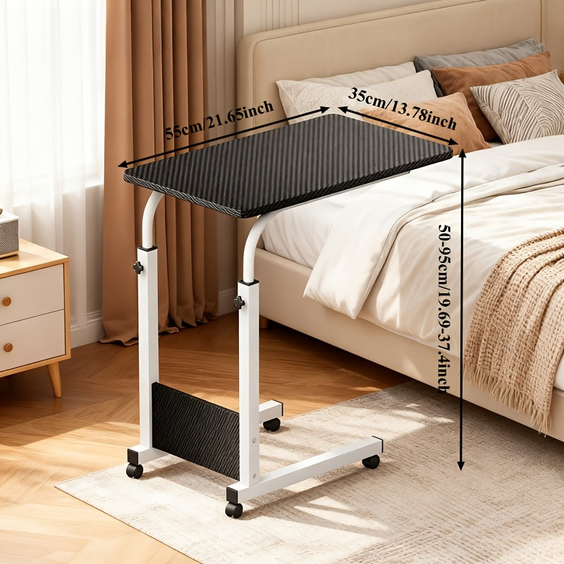 Height Adjustable Rolling Laptop Table with 4 Wheels & Dual Shelves – Mobile Workstation Desk for Bedside, Dorm, Office, and Living Room, Sturdy Steel Frame, Space-Saving Design