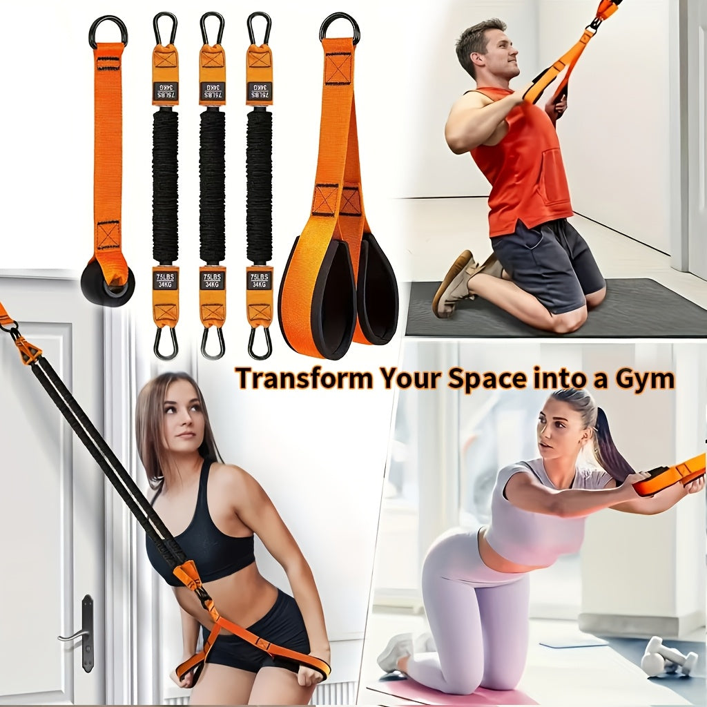 5-Piece Heavy-Duty Resistance Bands Set Up to 225lbs – Includes 3 Resistance Bands, Handles & Door Anchor for Home Gym Deltoid Press, Face Pull, Bicep Curl Workout, Great Fitness Gift