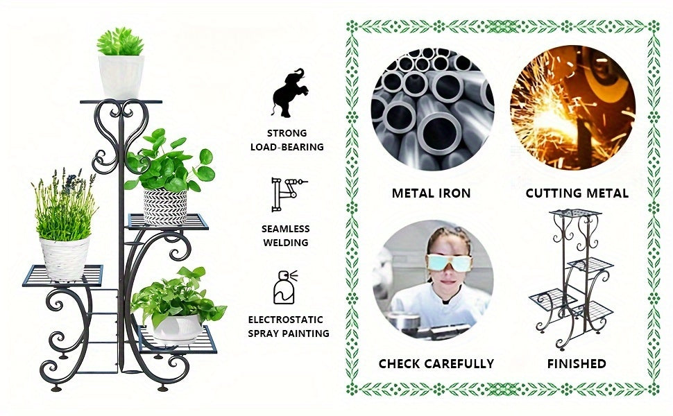 4-Tier Metal Plant Stand, Indoor/Outdoor Wrought Iron Corner Flower Pot Holder, Display Rack Organizer for Garden, Patio, Balcony, Lawn, Office, Black
