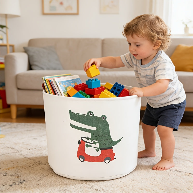 Set of 2 Foldable Cartoon Storage Baskets for Kids Room, Large Capacity Storage Bins for Clothes Toys & Nursery Organization, Cute Animal Design Children's Room Organizer
