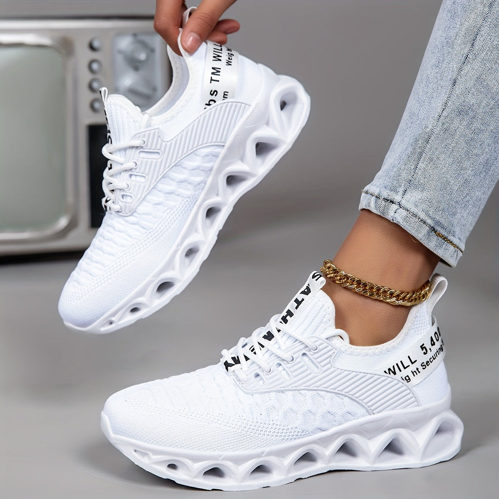 Women's Lightweight Breathable Mesh Thick-Sole Lace-Up Sneakers - Slip-On Casual Walking, Running, and Tennis Shoes, Available in 7 Colors, Sizes US 6-12.5, Trendy Versatile Workout Footwear