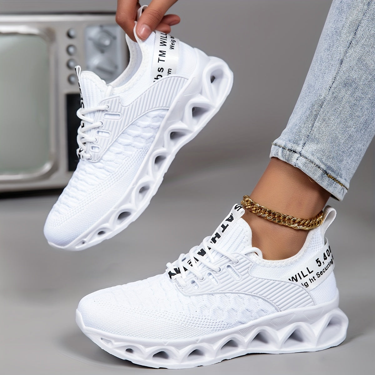 Women's Lightweight Breathable Mesh Thick-Sole Lace-Up Sneakers - Slip-On Casual Walking, Running, and Tennis Shoes, Available in 7 Colors, Sizes US 6-12.5, Trendy Versatile Workout Footwear