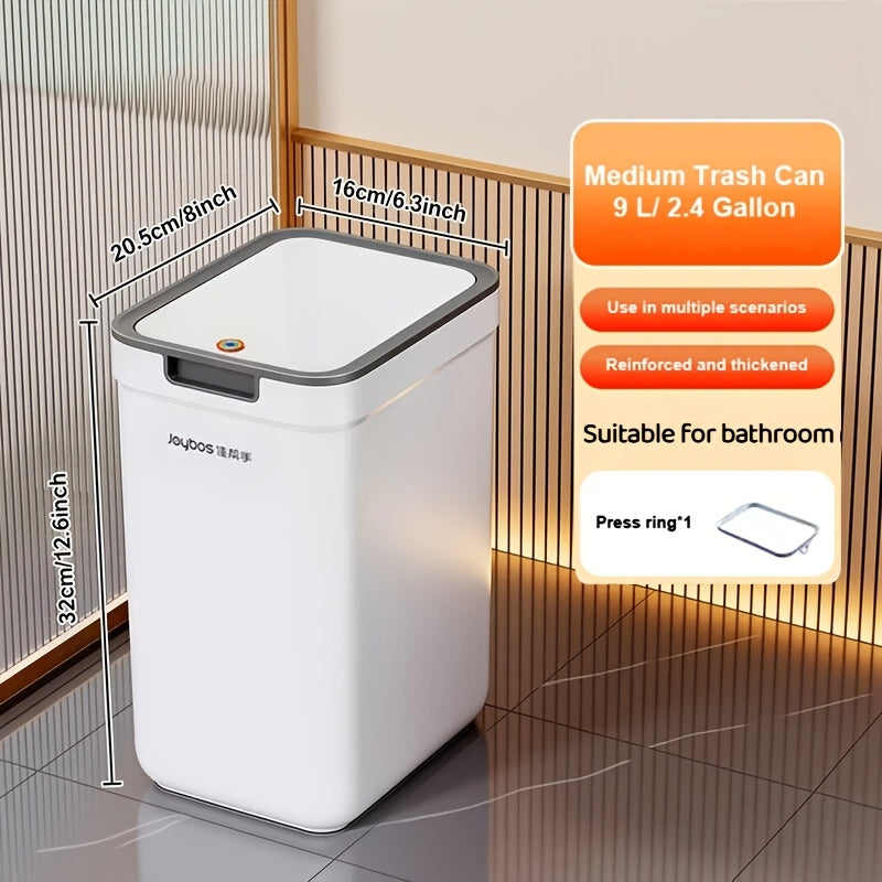Joybos Push-Type Trash Can with Lid - Large Capacity - Bathroom, Kitchen, Office & Bedroom - 9L (2.4 Gal) & 13.5L (3.6 Gal) - White