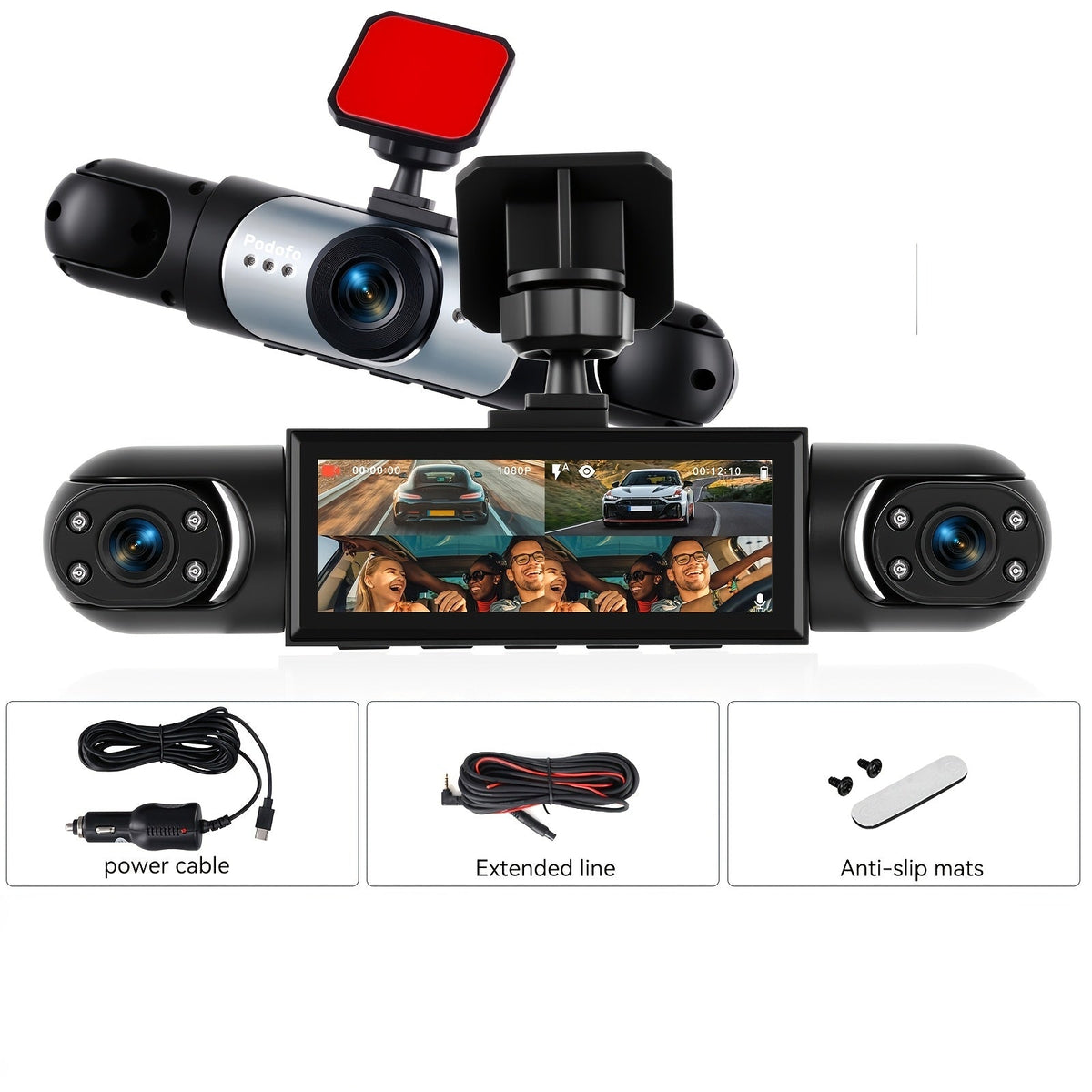 360° 4-Channel Dash Cam 1080P Full Coverage – 1080P Front + 720P Front/Rear/Left/Right, Night Vision, WDR, G-Sensor, Loop Recording, Car Driving Recorder with Optional 32GB/64GB TF Card
