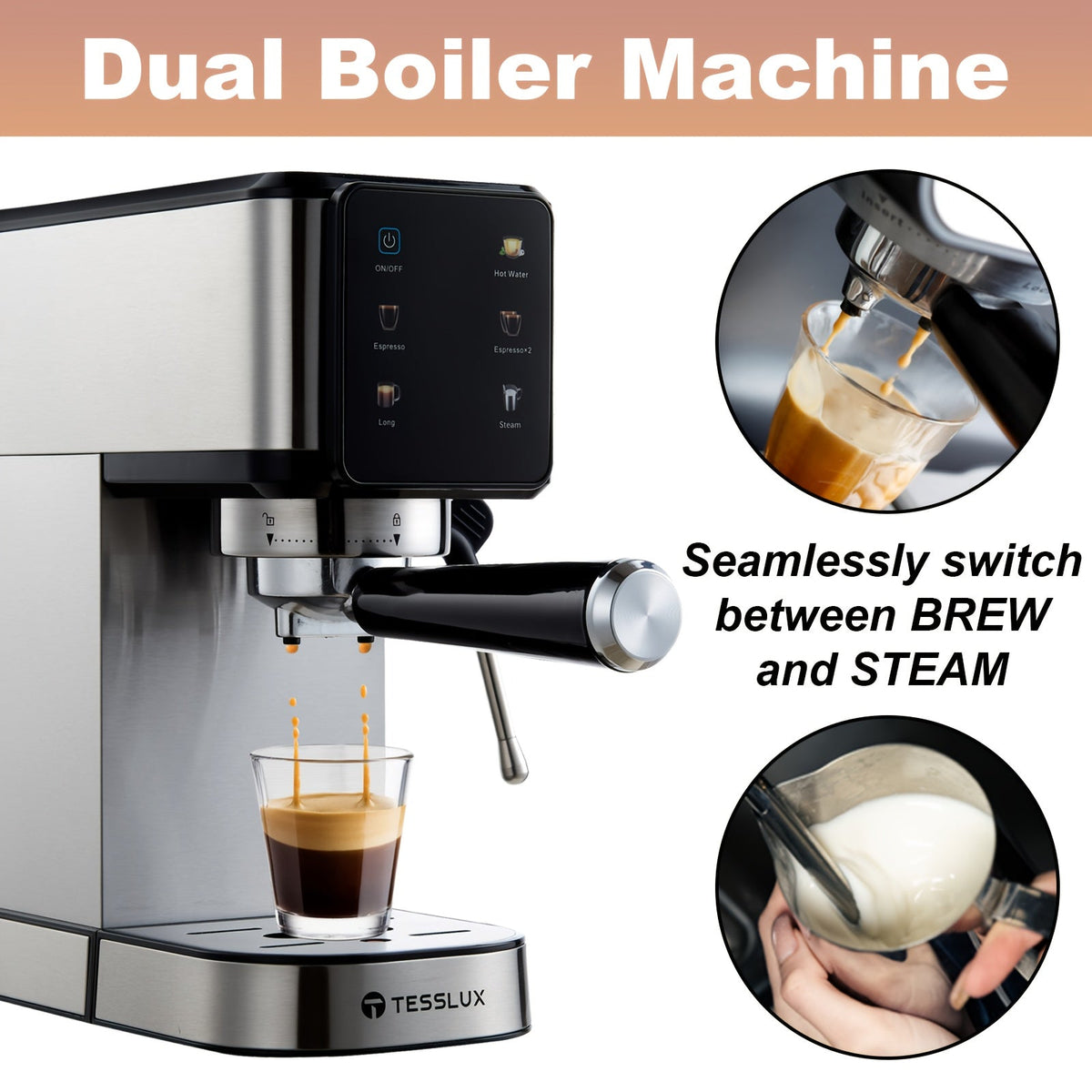 20 Bar Espresso Machine with Dual Boiler & Milk Frother Wand – Touch Control Compact Coffee Maker for Home, Makes Cappuccino & Latte, Includes Coffee Mug – Nova Mart