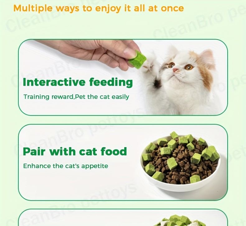 Freeze-Dried Cat Grass Hairball Control Tablets – Natural Mint Molar Sticks & Granules, Chicken-Flavored Cat Snacks for Dental Health & Hairball Removal
