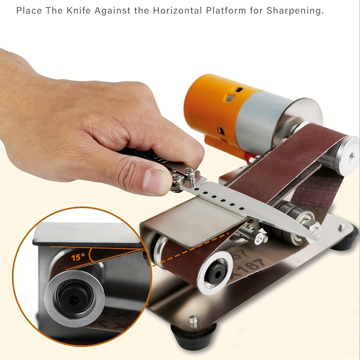 Mini Belt Sander Electric 7 Speed Adjustable 110V Small Grinder Sharpener Polisher with 10 Sanding Belts for Knife Making Wood Metalworking DIY Handcraft