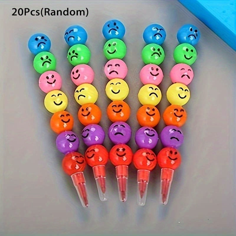 20pcs Cartoon Smiley Face Crayons for Kids - Cute Candy Gourd Shape Crayon Set for Students, Children's Painting Art Supplies, School Stationery Gift, Birthday Christmas Halloween Party Favor, Random Colors