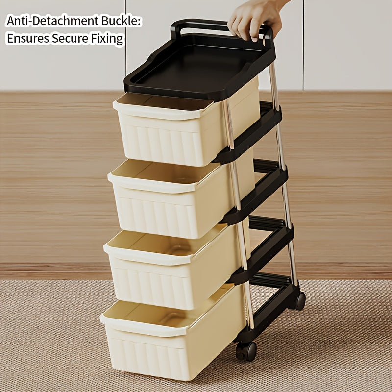 Rolling Drawer Storage Cabinet - 3 or 4-Layer, Plastic Stackable with Wheels, Multi-Function Mobile Storage Cart & Trolley - Bedroom, Living Room, Office, Craft & Grocery - Black Frame