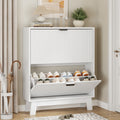 Slim Fluted Shoe Cabinet with 2 Flip Drawers, Adjustable & Removable Shelves, Narrow Entryway Shoe Organizer for Hallway Foyer Living Room Small Spaces, Modern Hidden Shoe Storage