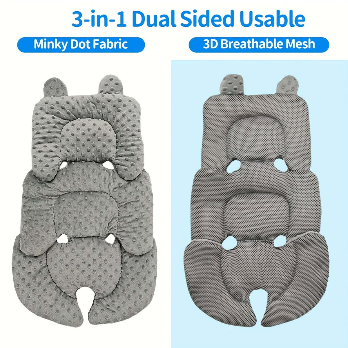Baby Car Seat Cushion & Infant Headrest Support Set, Universal Newborn Soft Velvet Seat Pad with Ear Detail for Car Seats Bouncers & Strollers, Newborn Head Neck Body Support Insert