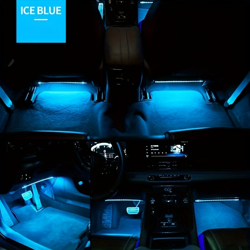 Music Sync LED Car Interior Lights – 4pcs USB Powered RGB Underfoot Ambient Lighting Kit with App & Remote Control, Colorful Atmosphere Lights for Car, Truck, SUV, No Battery Required