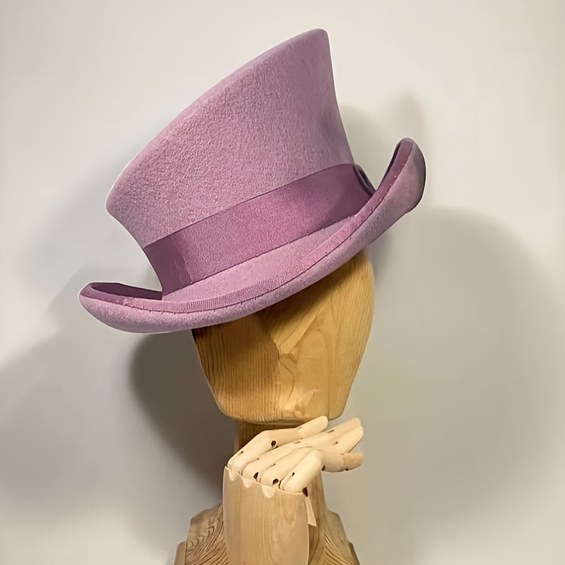 100% Wool Felt Fedora Hat with Ribbon for Women & Men – Adjustable Asymmetrical Top Hat for Church, Parties, and Weddings, Elegant Fashion Headwear in 10 Colors, Perfect Christmas Gift