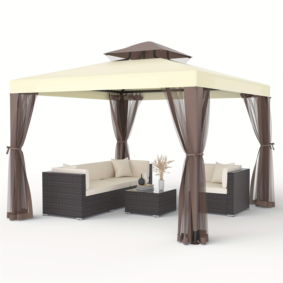 10x10 Ft Gazebo Tent with Mosquito Netting, 100 Sq Ft Outdoor Canopy Shade, for Patio, Garden & Backyard