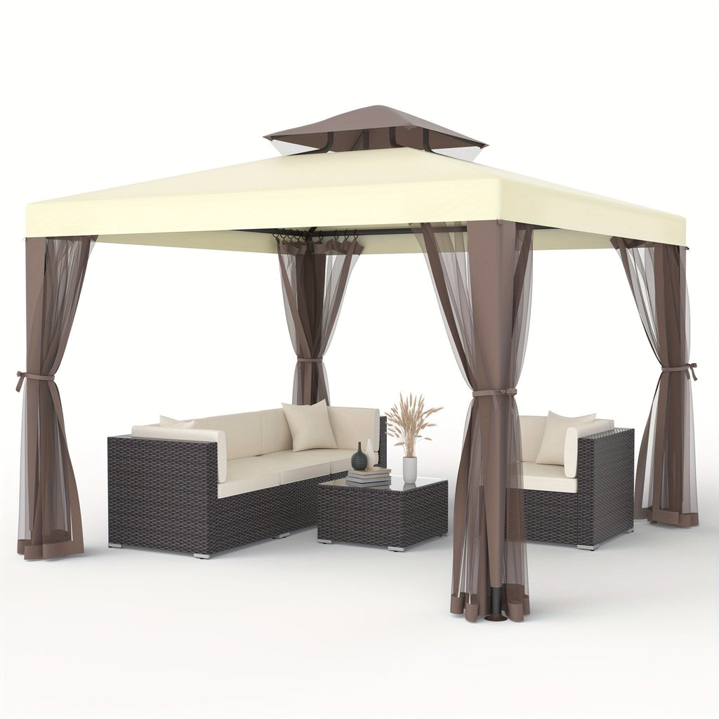 10x10 Ft Gazebo Tent with Mosquito Netting, 100 Sq Ft Outdoor Canopy Shade, for Patio, Garden & Backyard