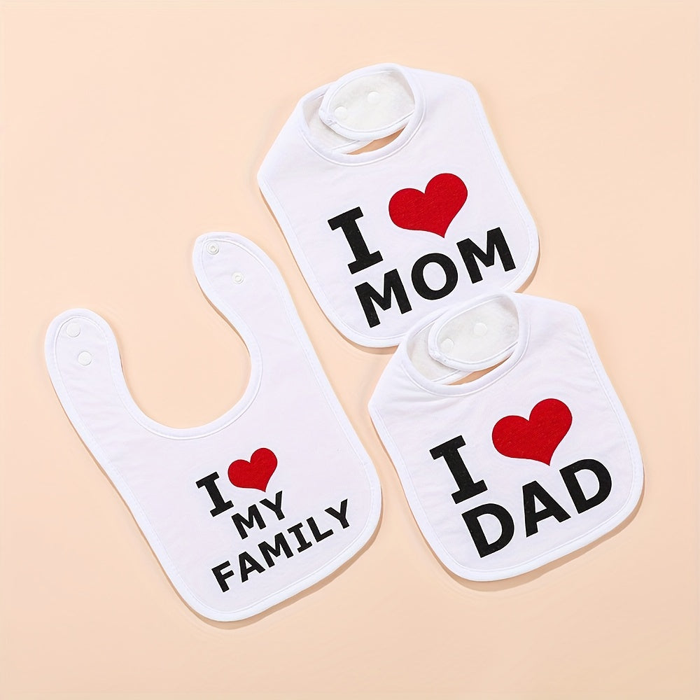 Baby Drool & Teething Bibs Set of 3, Cute Family & Love Themed Infant Bib for Boys & Girls, Soft Absorbent Newborn Bib with Funny Sayings, Baby Shower Gift for New Parents
