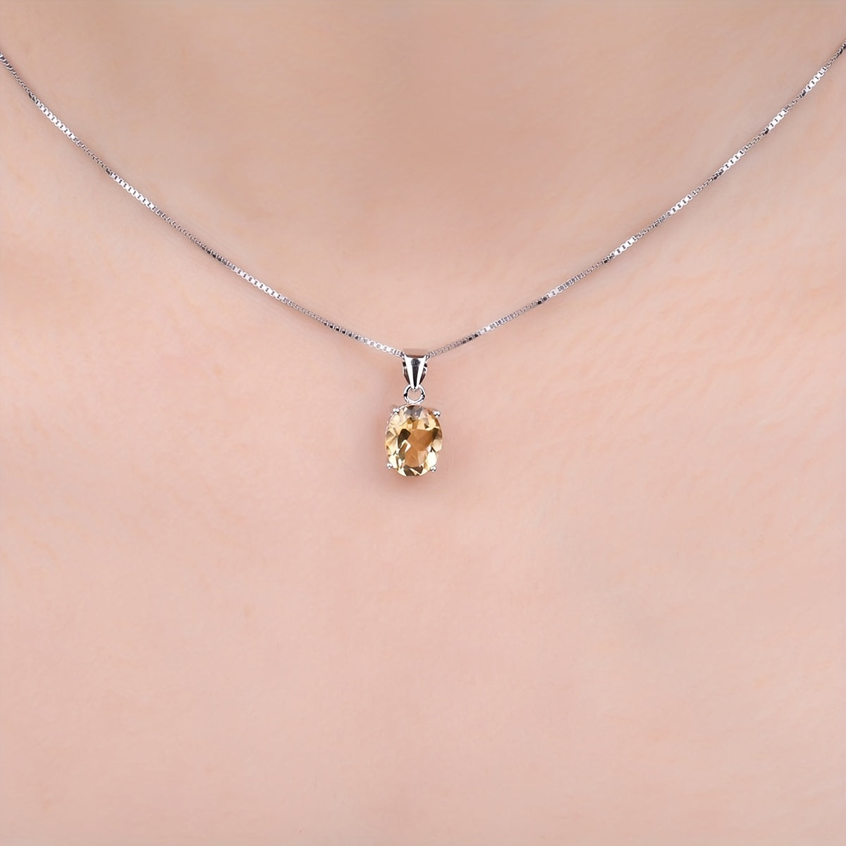 925 Sterling Silver Natural Gemstone Oval Cut Pendant Necklace for Women – Amethyst, Citrine, Garnet, Peridot, Topaz Multi-Faceted Fine Jewelry, Elegant Daily Gift for Girls
