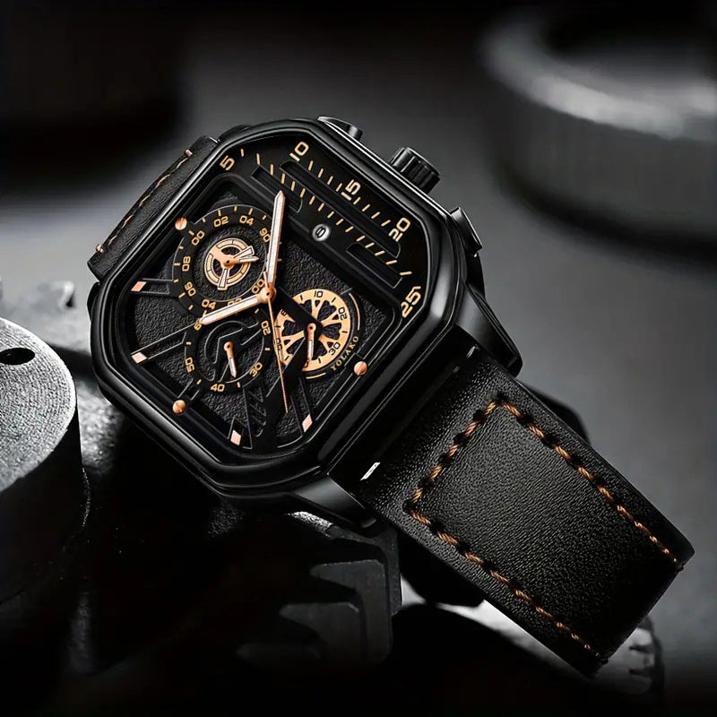 2pcs Men's Watch Set: Sports Triangle Dial Silicone Strap and Retro Square Dial Quartz Watch with Date Display, Casual Dress Watches for Valentine's Day or Father's Day Gift